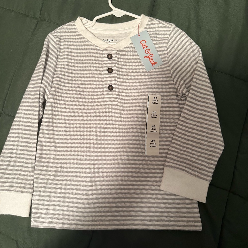 Cat & Jack White and Gray Striped Long Sleeve Tee